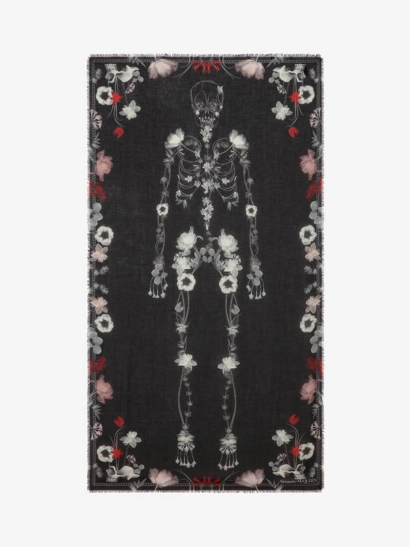 Bufanda Alexander McQueen Night Flower Skeleton Mujer - Negros/Rojos - Mexico 239-HGJPXI